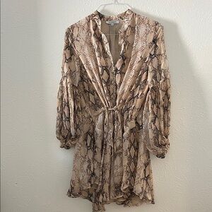Olivaceous Beige Snake Print Long Sleeve Dress